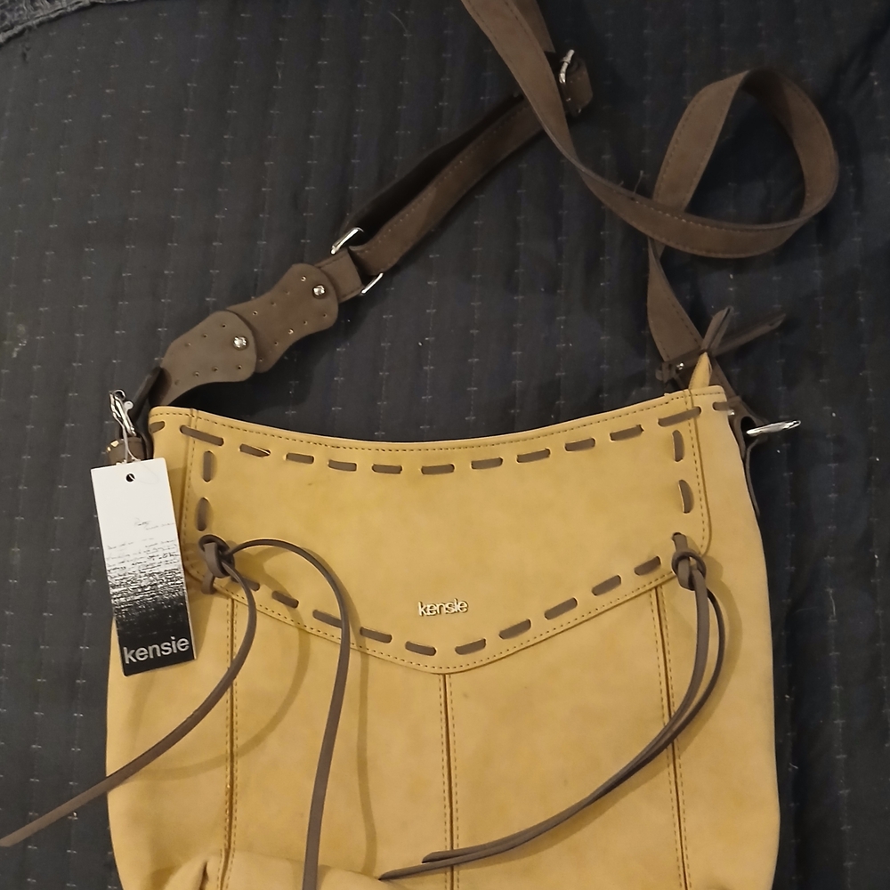 Kensie Tan Crossbody Bag with Decorative Stitching